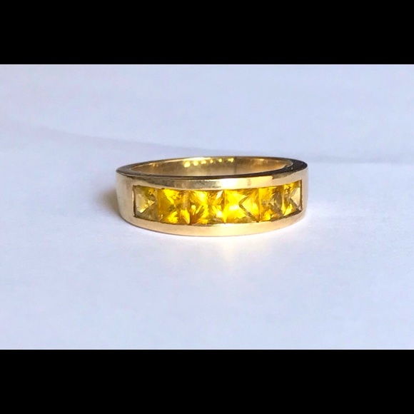 18k YELLOW GOLD & YELLOW SAPPHIRE BAND RING W APPRAISAL. Sz 7.5 - Picture 10 of 14